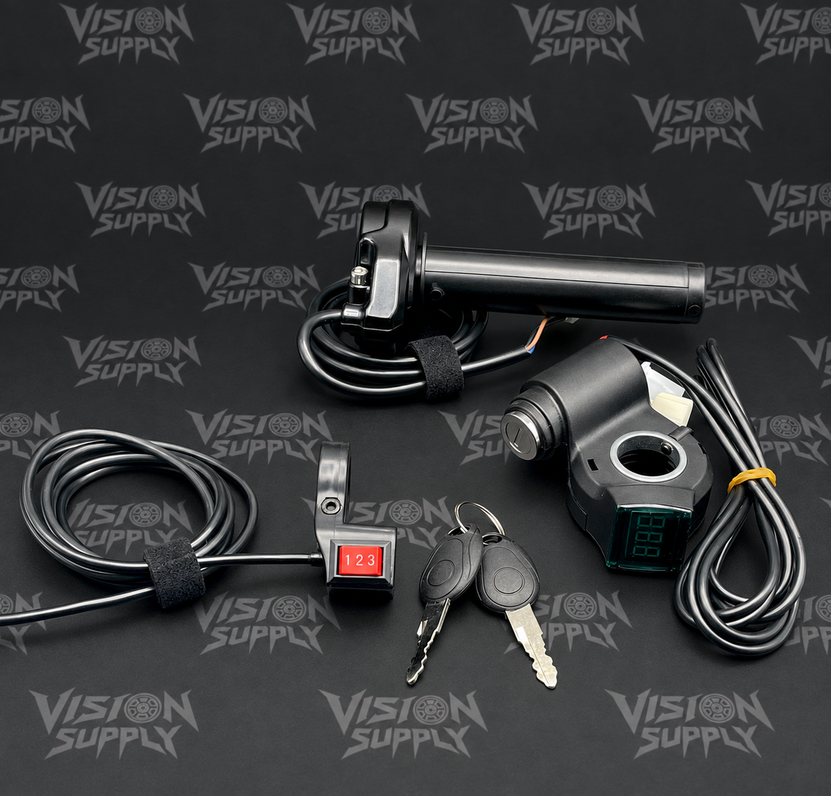 Controller Essentials:  PREWIRED (FD) Bundle inc SurRon Style Throttle w Choice of Grips, Key Voltmeter & 3 Speed